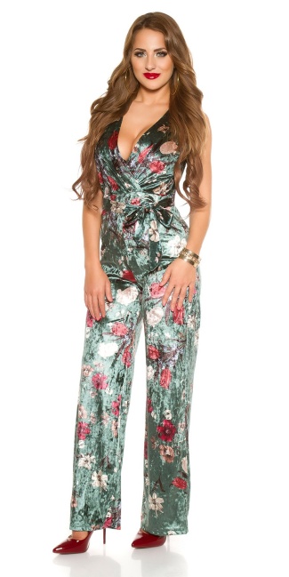 jumpsuit velvet look with floral print Green